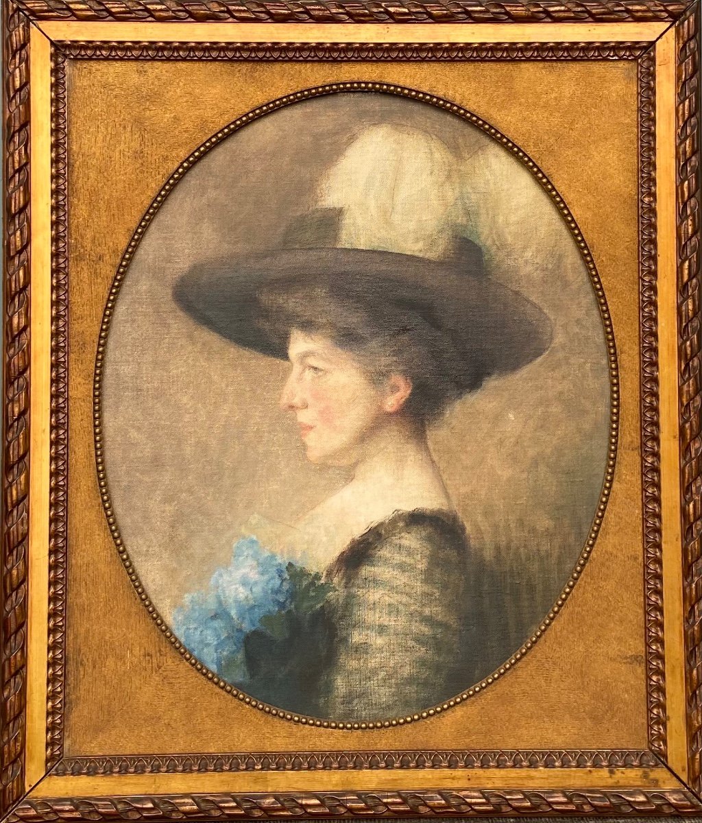 Portrait De Dame De Qualité, 1890 -1910 , Huile Sur Toile-photo-1