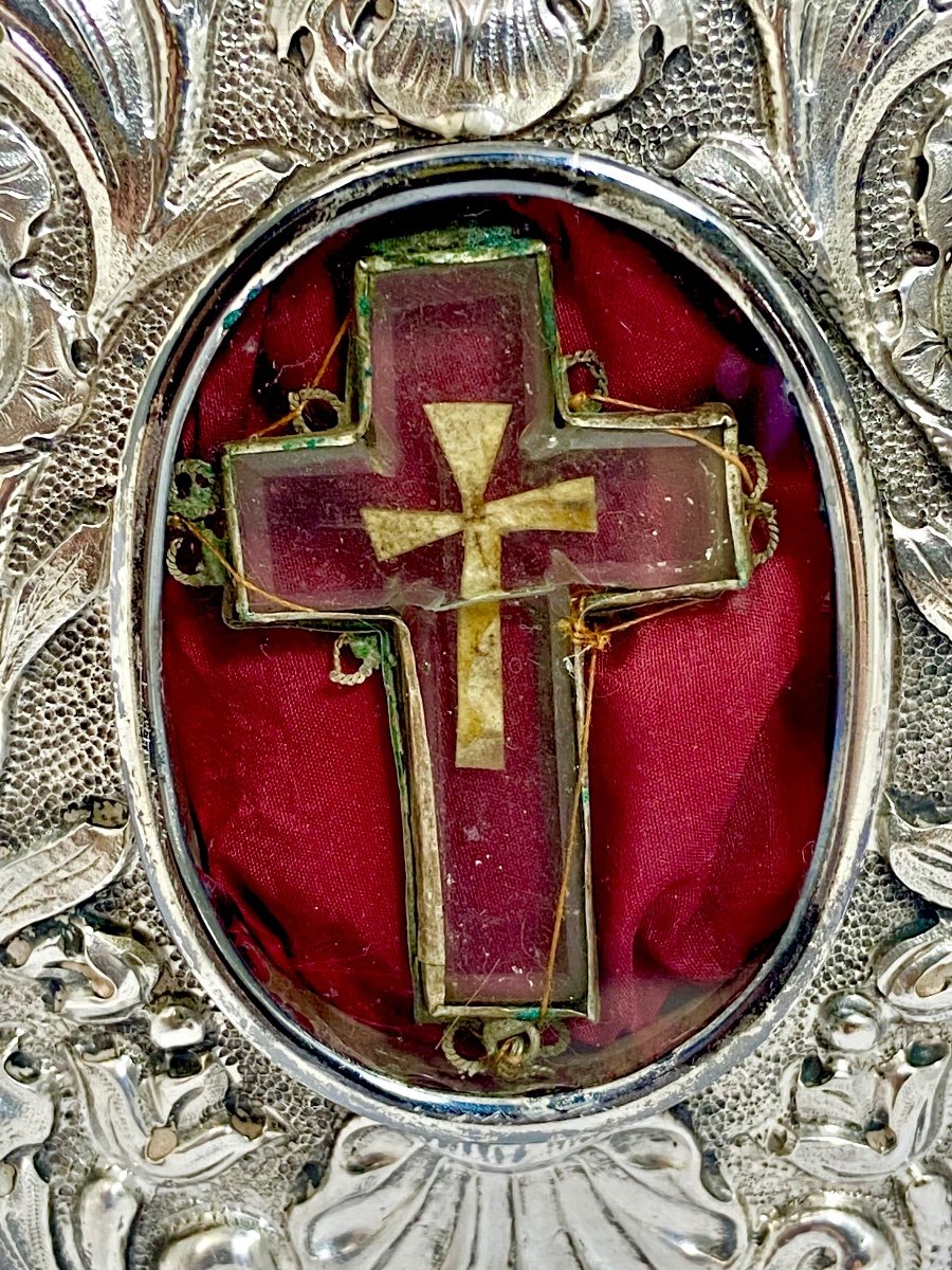 Osculatory Reliquary, 1630-1650, France Or Flanders, Sterling Silver & Crystal, True Cross ? -photo-4