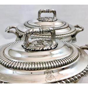 Pair Of Sauce Tureens ,sterling Silver, London 1952, King's Light Dragoons Regiment