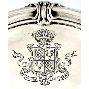 Dukes Of Rohan-chabot, Silver Dish, Aucoc Paris 1880-1910, 27 Cm, Potius Mori Quam Foedari