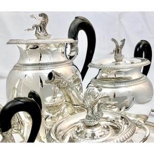 Coffee Service On Tray, 950 Sterling Silver, Altenloh Brussels, 4.6 Kilos Empire 