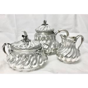 Louis XV Tea Service, Nancy 1850-1870, Sterling Silver, Alfred Daubrée