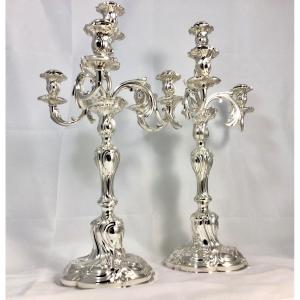 Pair Of Candelabr In Sterling Silver, 1880-1900, Germany