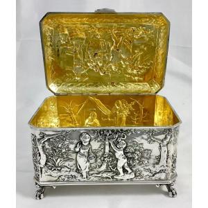 Biscuit Box, Sterling Silver And Vermeil, Germany 1870-1890