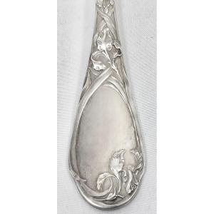 Puiforcat, Iris, Large Cream Ladle In Solid Silver, Art Nouveau