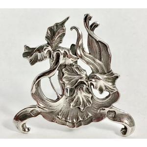 8 Art Nouveau Name Holders In Solid Silver, France 1890-1910, Iris Menu Holder