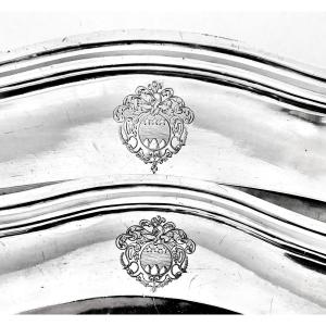 Paris 1783, Pair Of Sterling  Silver Meat Dishes, One Oval And One Circular 