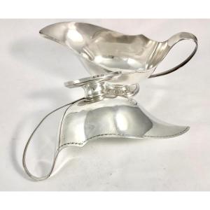 Ghent 1798-1809, Pair Of Helmet Sauce Boats, Solid Silver, Goldsmith Roelants, Empire 