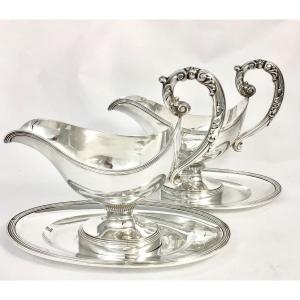 Paris 1824-1838, Solid Silver, Pair Of Charles X Sauce Boats, Hyacinth Bourg 