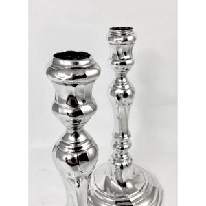 Mons 1772, Pair Of Twisted Candlesticks, Louis XV, Solid Silver 