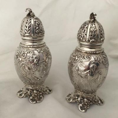 À Pair Of Sterling Silver Sugar Casters  With Hallmarks Of Chester Early 20th Century.