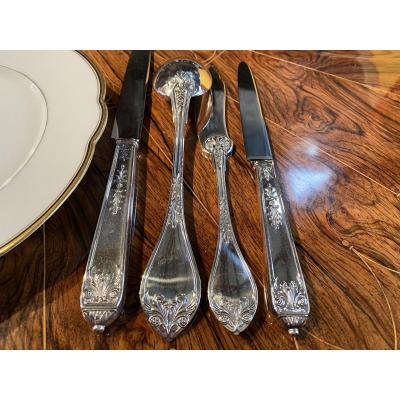 Canteen Of Cutlery Empire, Solid  Silver, Wolfers Brussels, Complete For 12 People