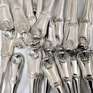 12 Forks And Spons ,besançon 1747, Grandguillaume Goldsmith, Sterling Silver