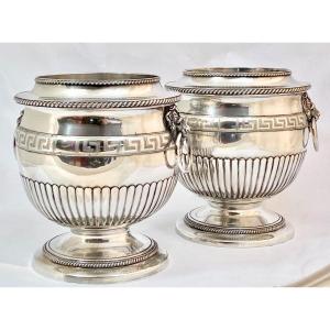 Pair Of  Georgian Wine.  Coolers, Silver Metal, 1820-40