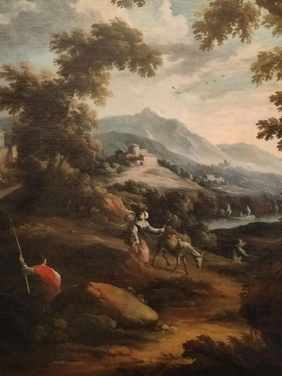 Scipione Cignaroli ( 1690 - 1766 ) , Peinture De Paysage Avec Personnages-photo-3