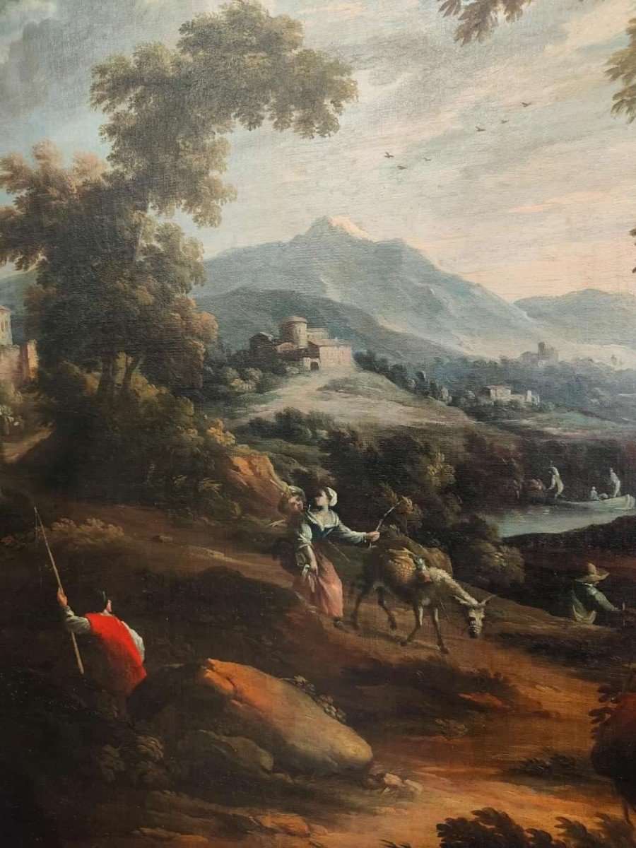 Scipione Cignaroli ( 1690 - 1766 ) , Peinture De Paysage Avec Personnages-photo-3