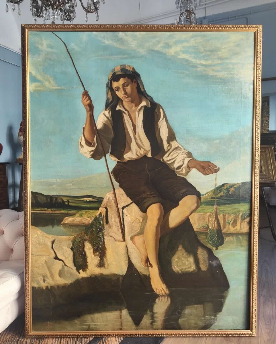 Large Painting Of Fisherman, Henry Bidauld