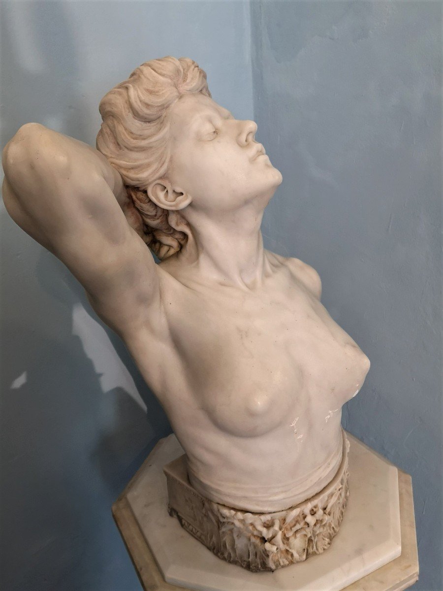 Important Buste En Marbre Blanc Statuaire De Carrare De Carlo Fait-photo-2