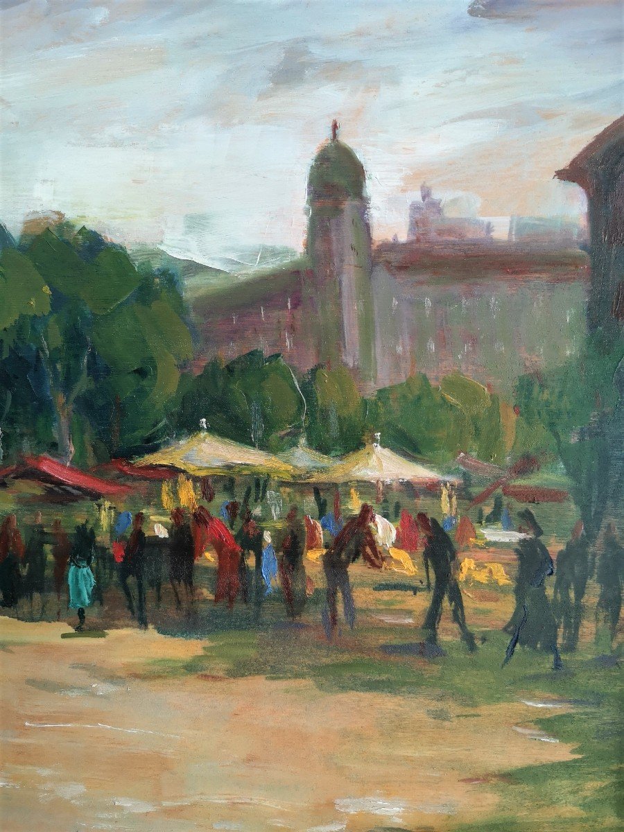 Peinture, Huile Sur Panneau, Felice Vellan, Marché De Nice-photo-2