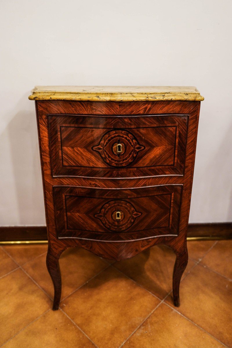 Wooden Bedside Table Inlaid With Marquetry In Precious Woods