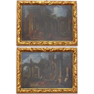 Pair Of Paintings "ruins" - Ca/1048 - XVIII Century