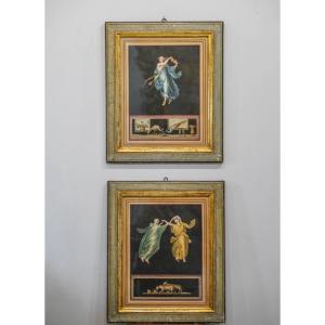 Pair Of Neoclassical Tempera Paintings Depicting Muses.