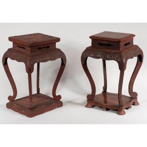 Two Pedestals In Cinnabar Lacquer