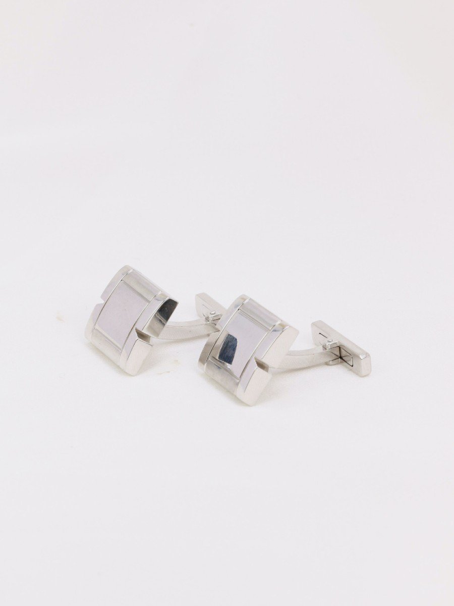 Cartier - 'tank Française' Cufflinks In White Gold-photo-2