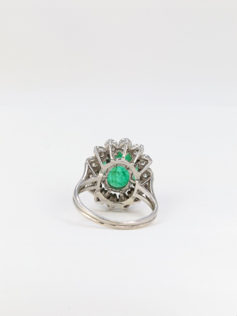 Vintage Marguerite Ring In Gold, Emerald And Diamonds-photo-4