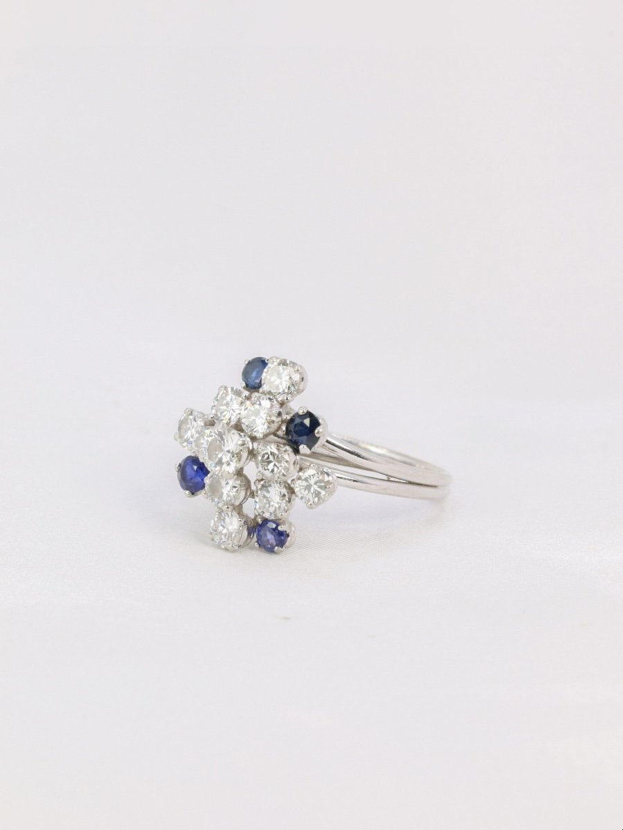 Bague Vintage En Or Blanc, Diamants Et Saphirs-photo-3