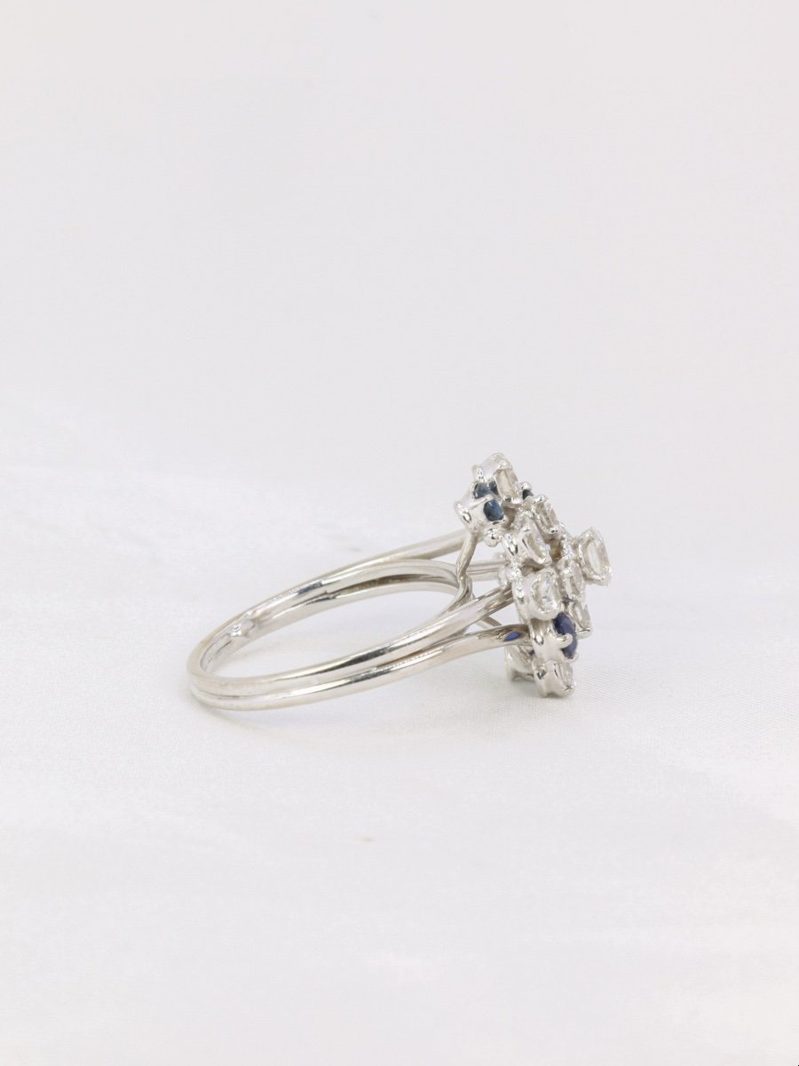 Bague Vintage En Or Blanc, Diamants Et Saphirs-photo-2