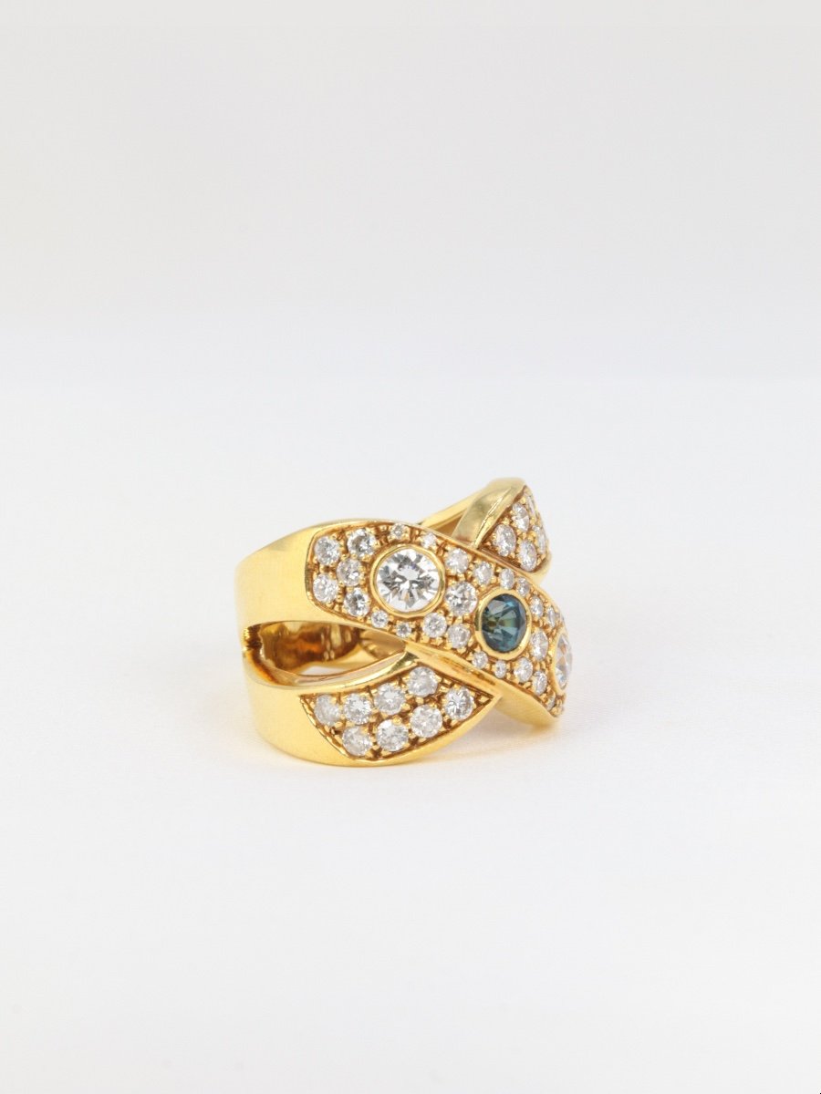 Bague Vintage En Or, Diamants Et Saphirs-photo-3