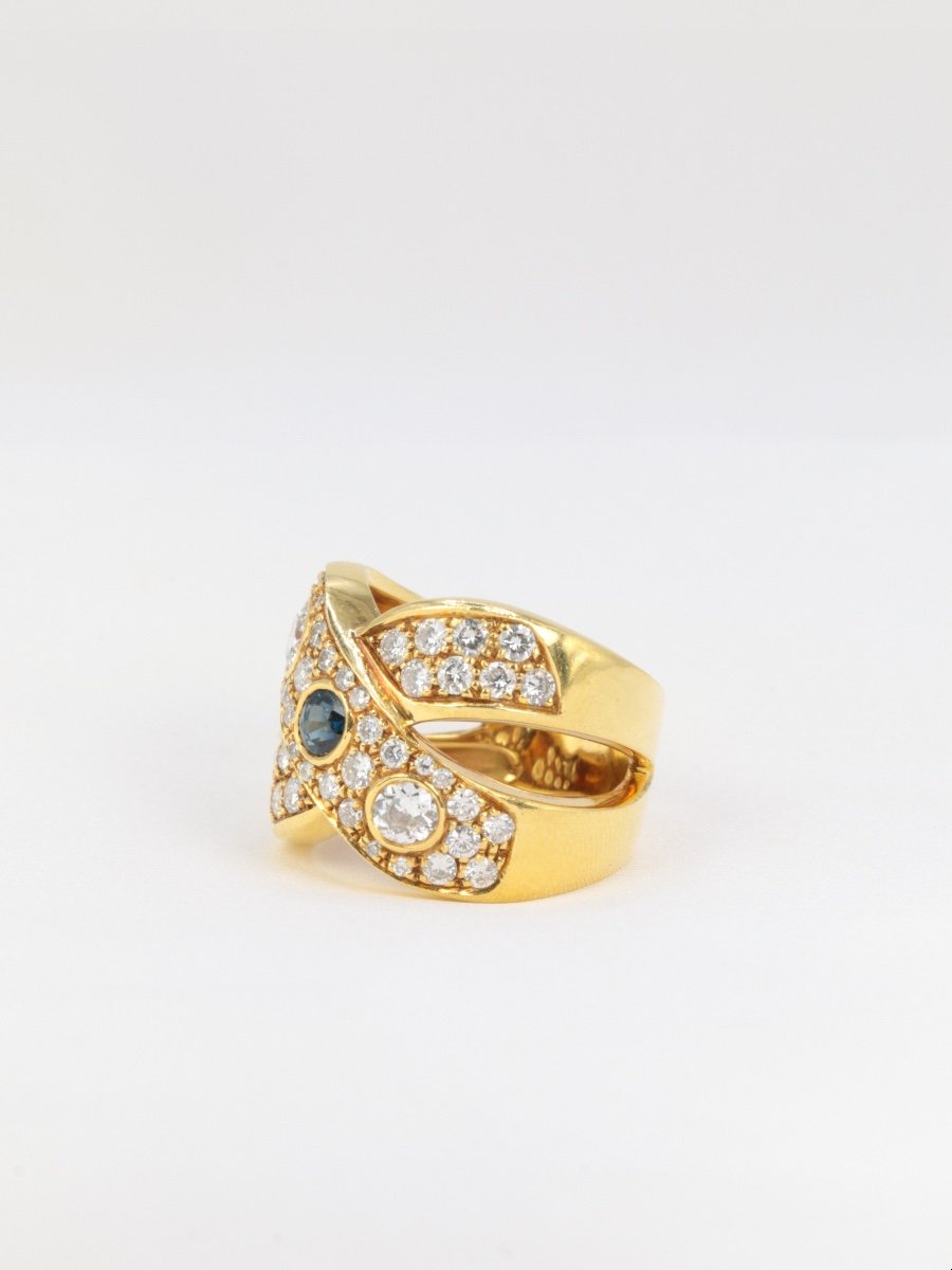 Bague Vintage En Or, Diamants Et Saphirs-photo-3