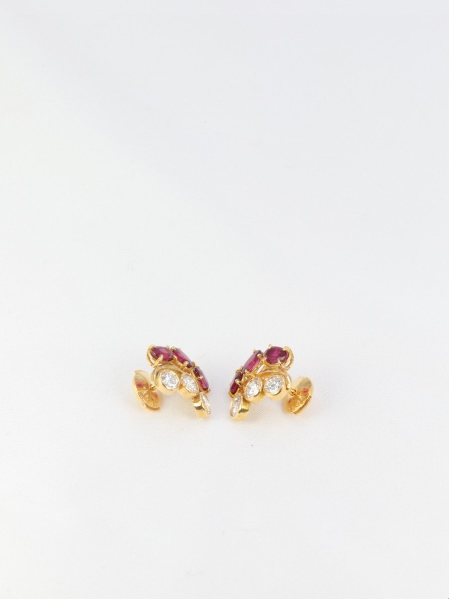 Boucles D’oreilles Vintage En Or, Diamants Et Grenats-photo-4