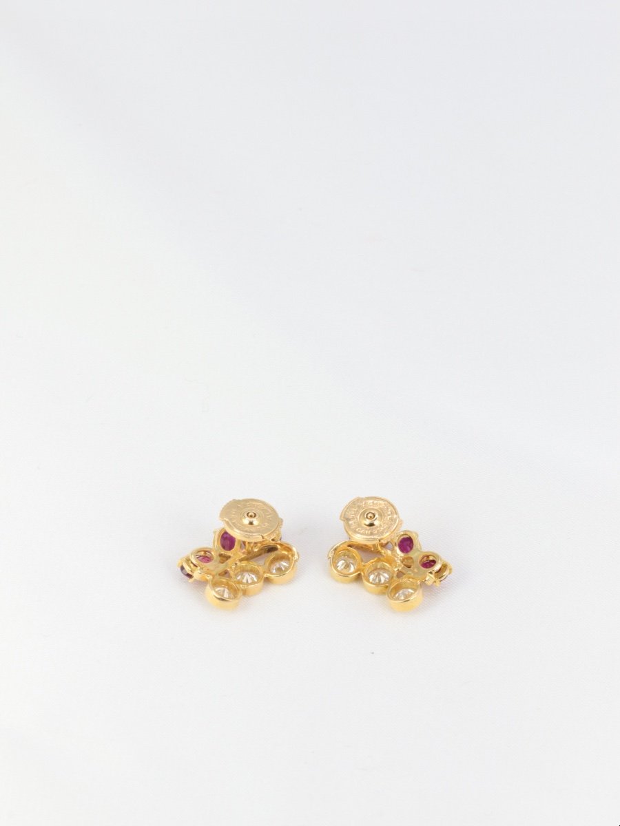 Boucles D’oreilles Vintage En Or, Diamants Et Grenats-photo-2