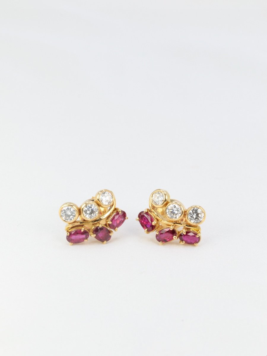 Boucles D’oreilles Vintage En Or, Diamants Et Grenats-photo-3