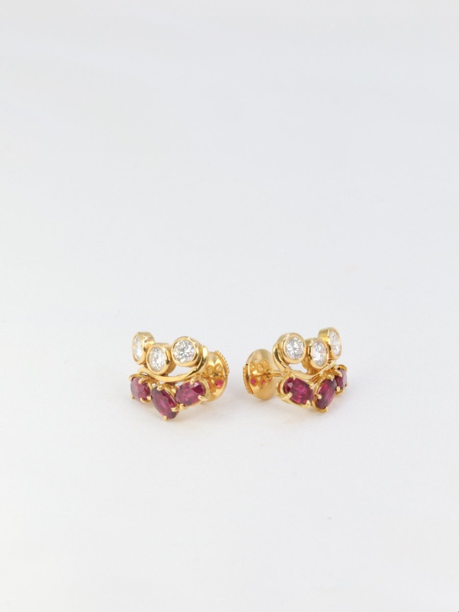 Boucles D’oreilles Vintage En Or, Diamants Et Grenats-photo-4