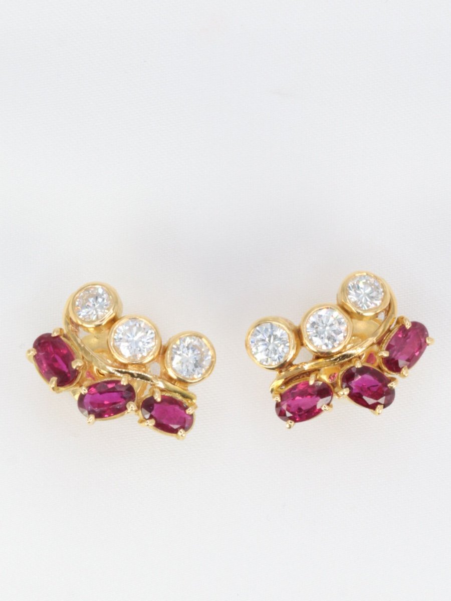 Boucles D’oreilles Vintage En Or, Diamants Et Grenats