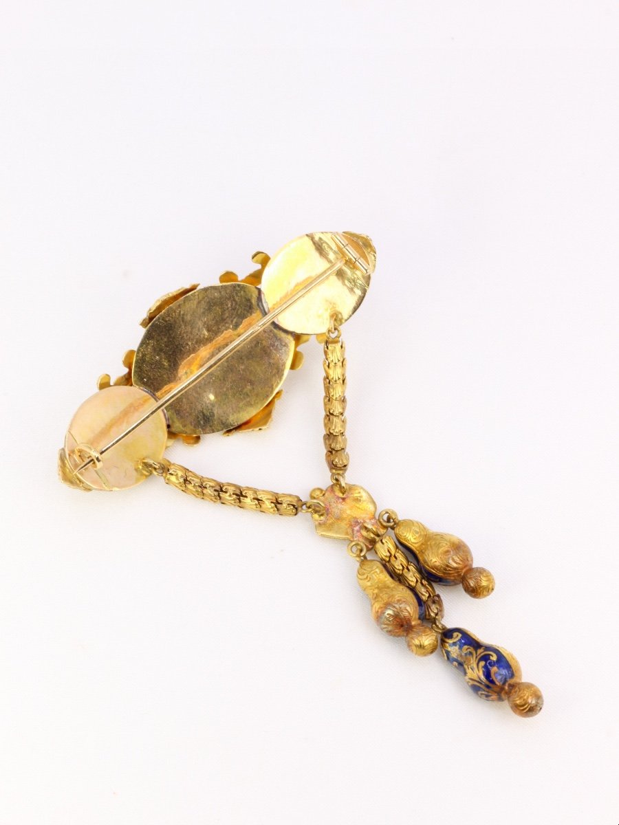 Antique Napoleon III Brooch In Gold, Pearls And Blue Enamel-photo-4