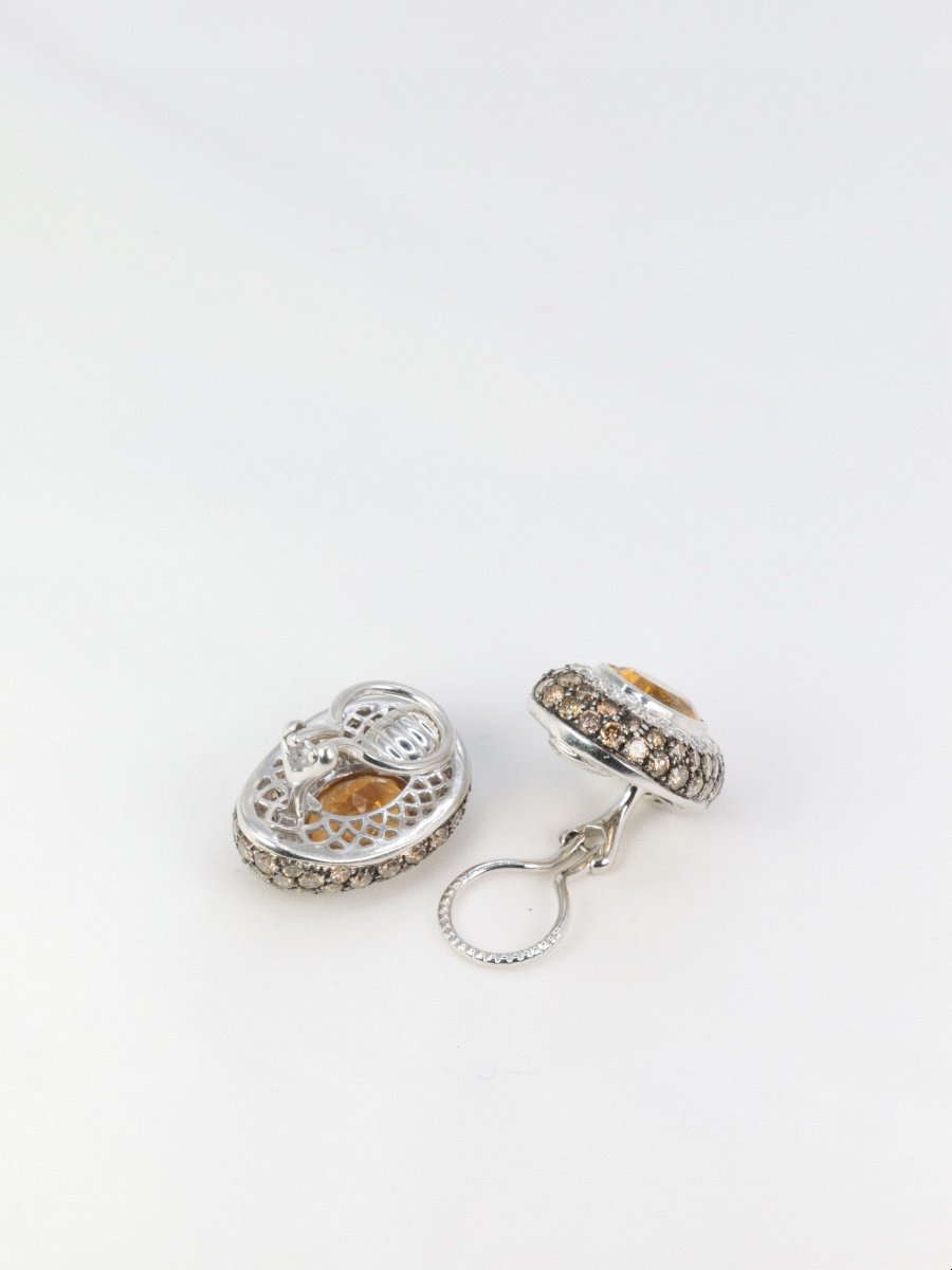 Vintage Ear Clips In Gold, Citrines, White Diamonds And Champagne-photo-2