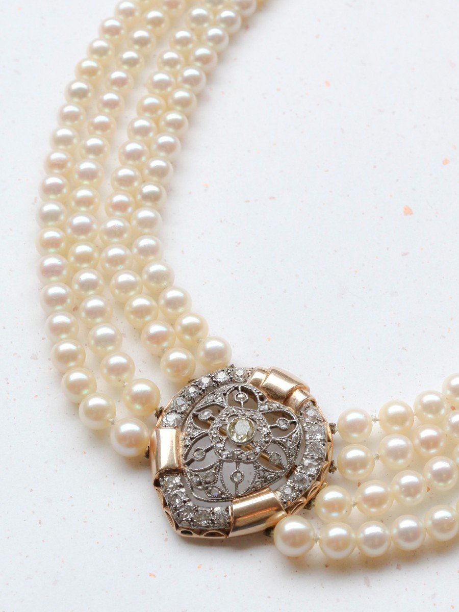 Belle Epoque Necklace With Diamonds And Cultured Pearls-photo-3