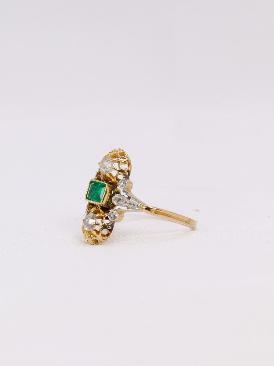 Art Nouveau Emerald Diamond Ring-photo-3
