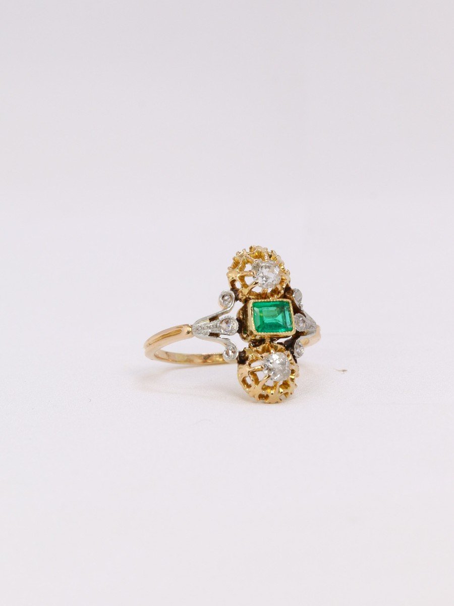 Art Nouveau Emerald Diamond Ring-photo-3