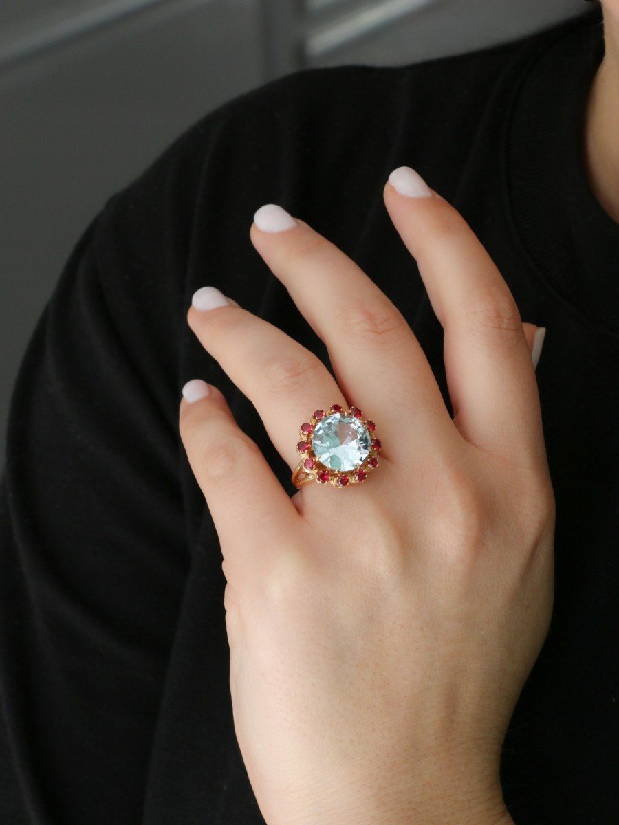 Aquamarine And Ruby Cocktail Ring-photo-2