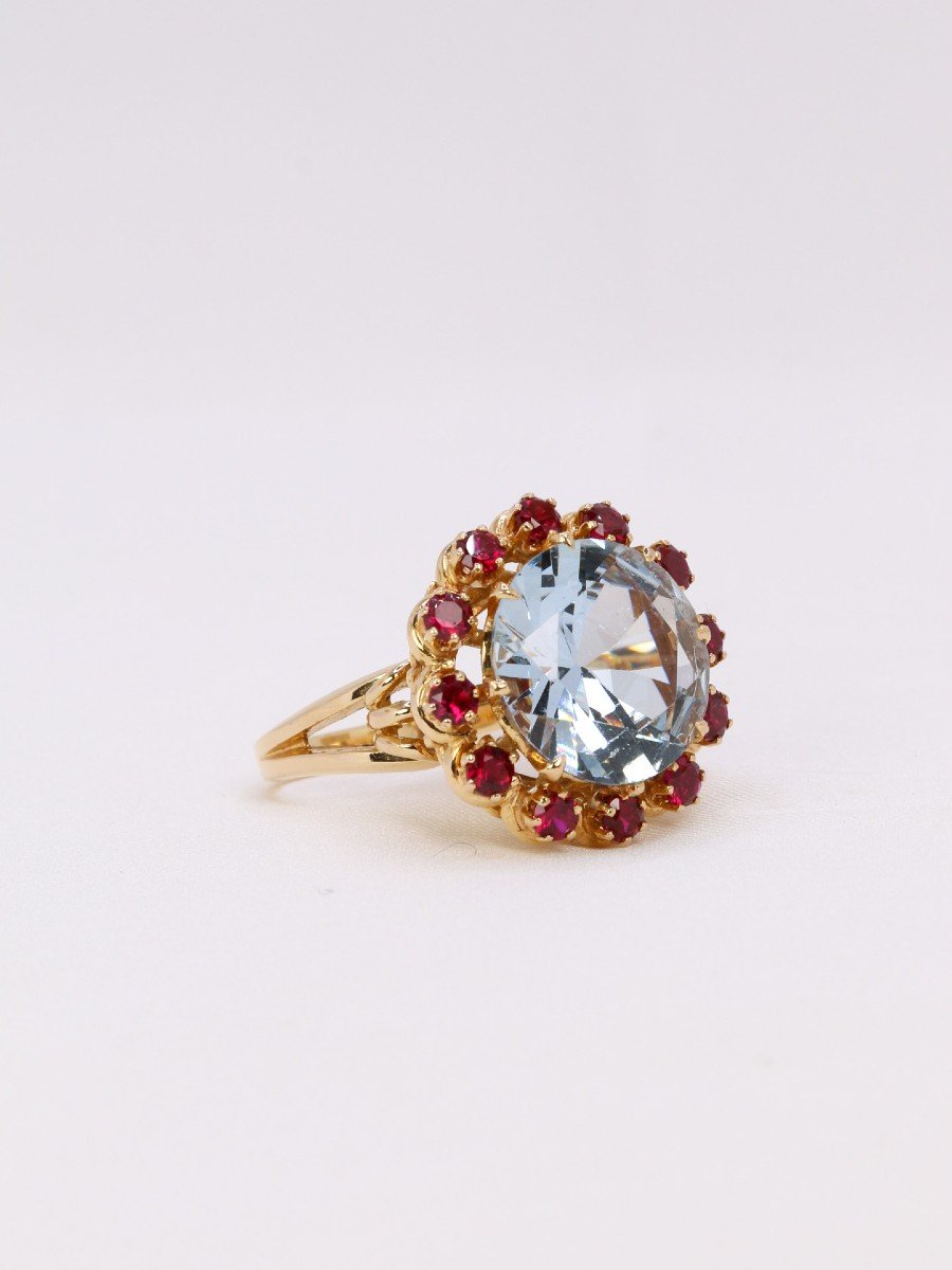 Aquamarine And Ruby Cocktail Ring-photo-2