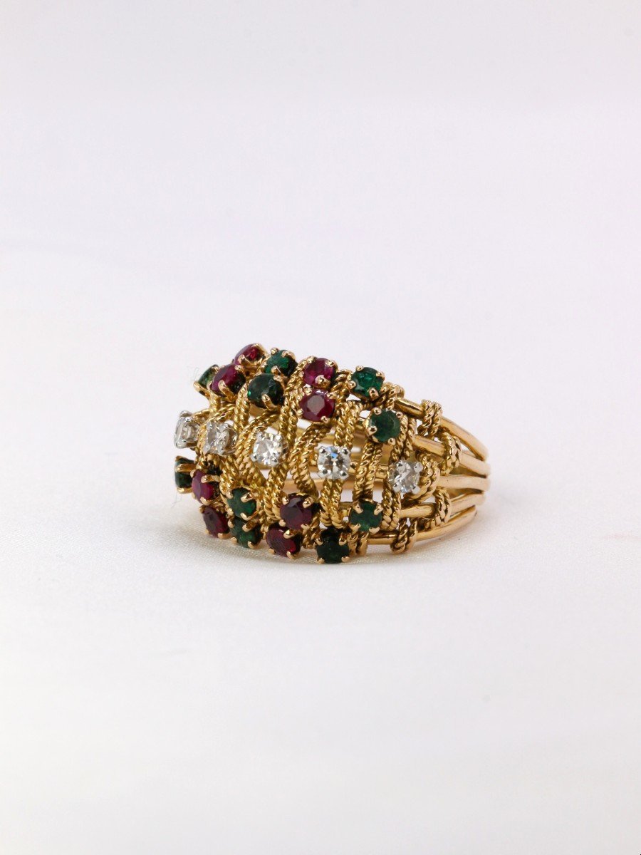 Diamonds Ruby Emeralds Gold Ring -photo-3