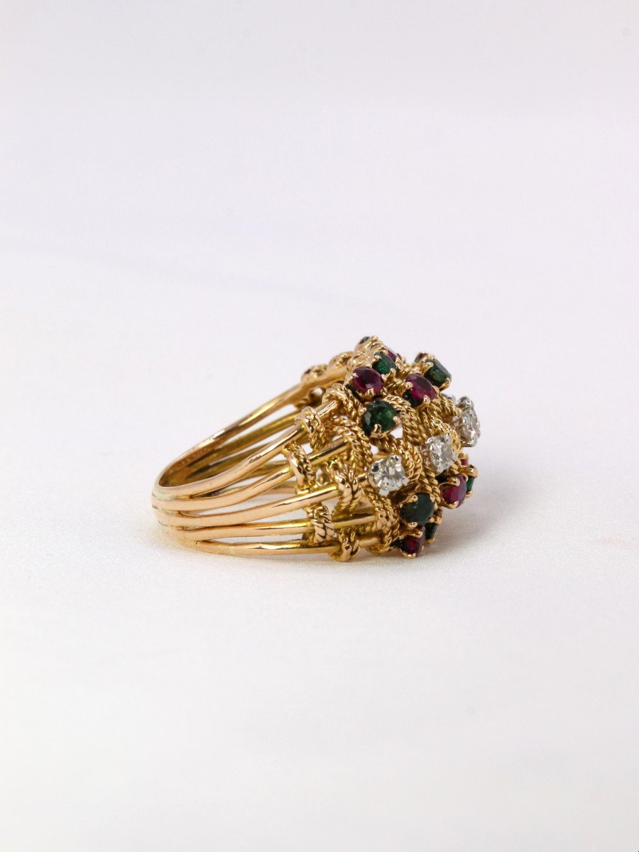 Diamonds Ruby Emeralds Gold Ring -photo-2