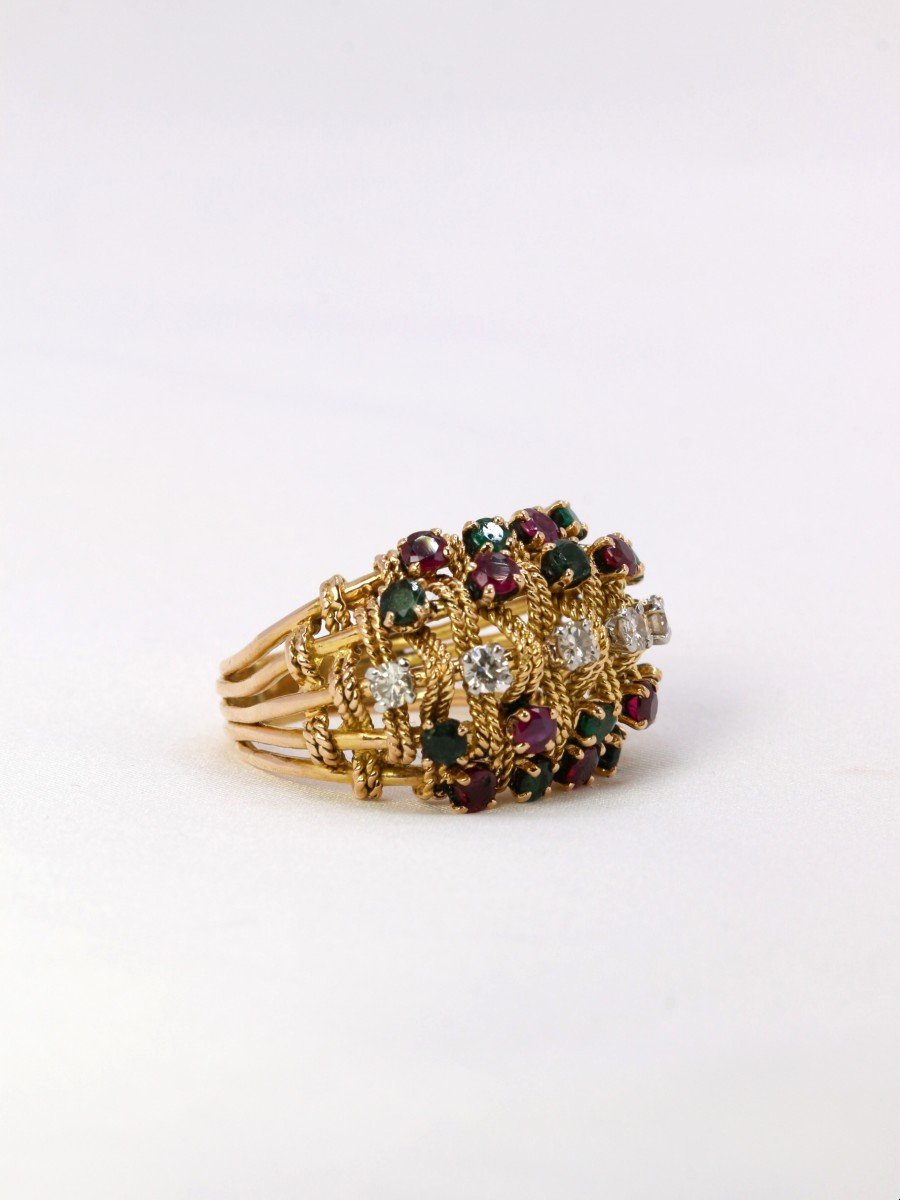 Diamonds Ruby Emeralds Gold Ring -photo-3