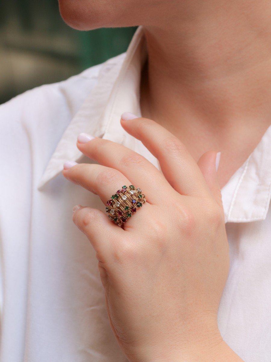 Diamonds Ruby Emeralds Gold Ring -photo-4