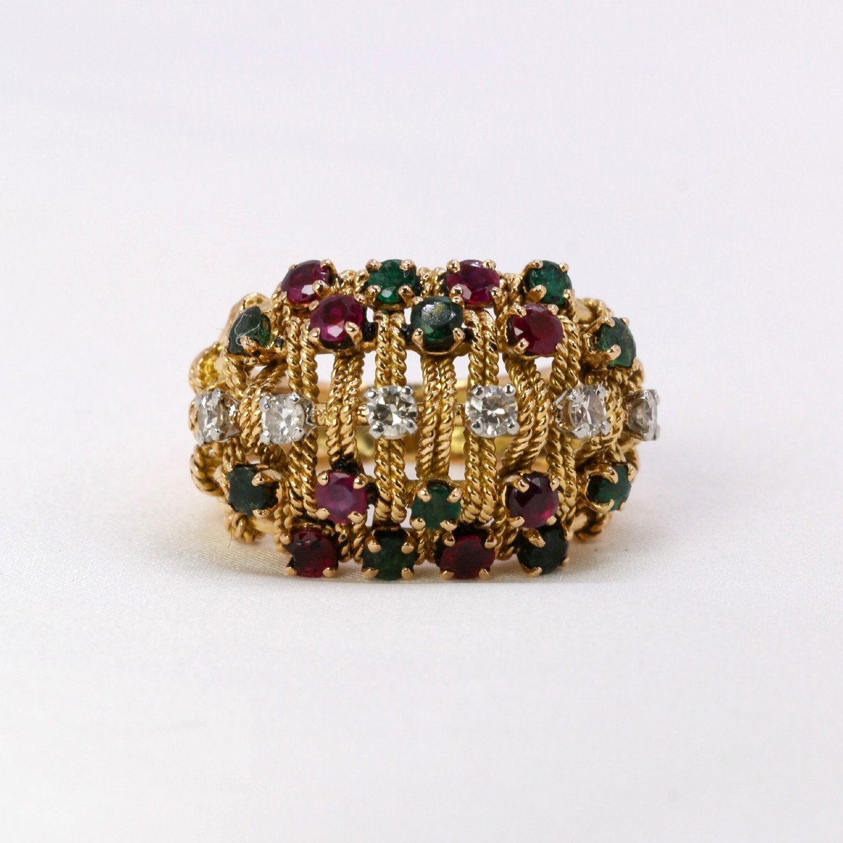 Diamonds Ruby Emeralds Gold Ring 